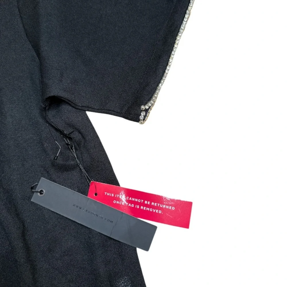 Carbon 38 faux diamond sleeve black top large new - Picture 2 of 7